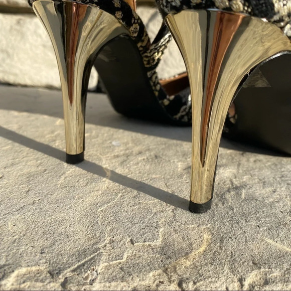 J. Renee black and gold Lacee tweed pointy toe sling back high heel Sz 9 - Picture 4 of 13